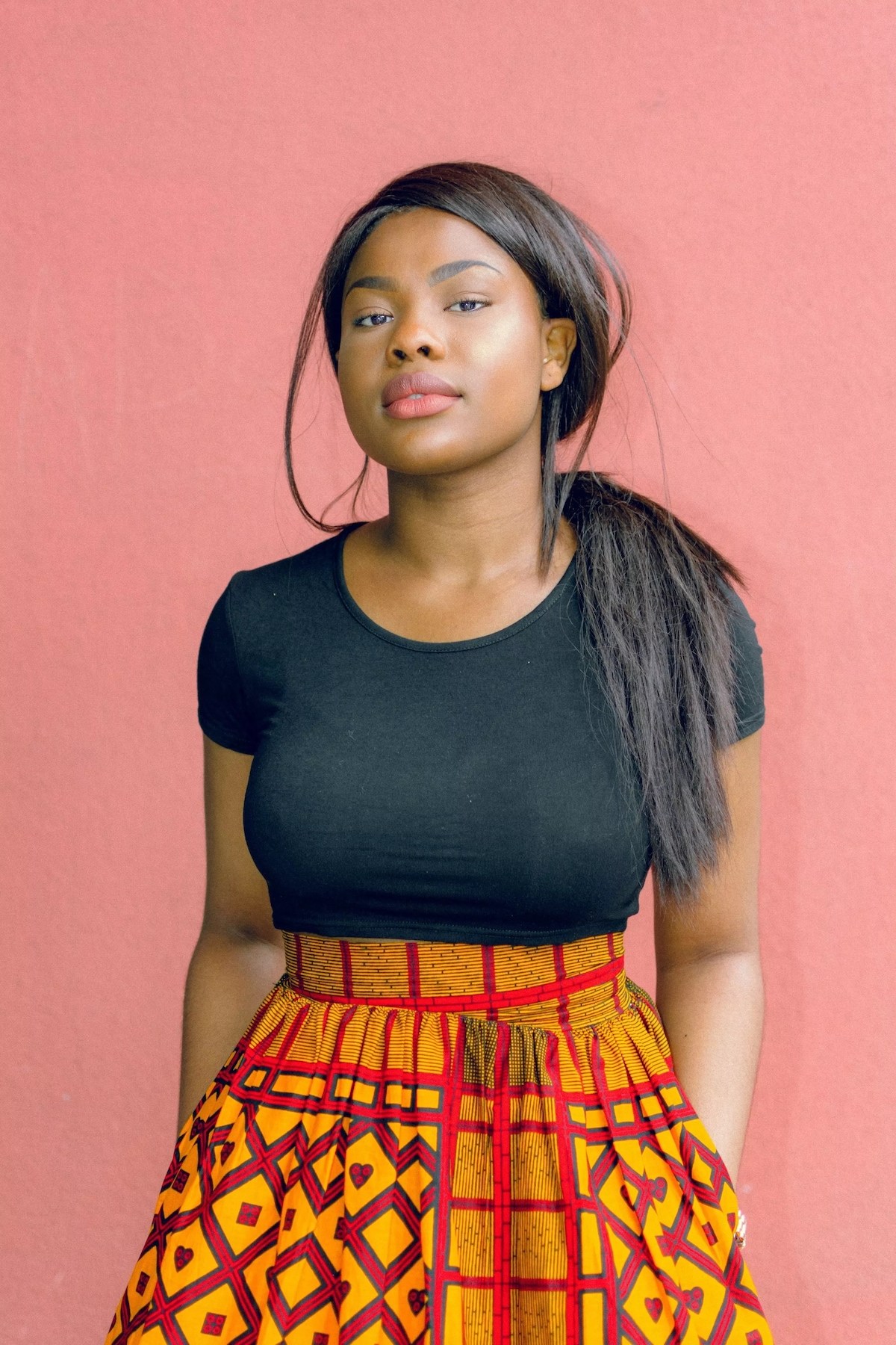 Skirt Ashley elastic waist t36 to 42 ethnic print lycra seashell beaded -  Afrikrea